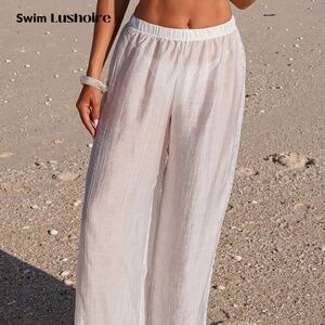 Swim Lushoire White Sheer Lace Side Pants Cover-Up/Large